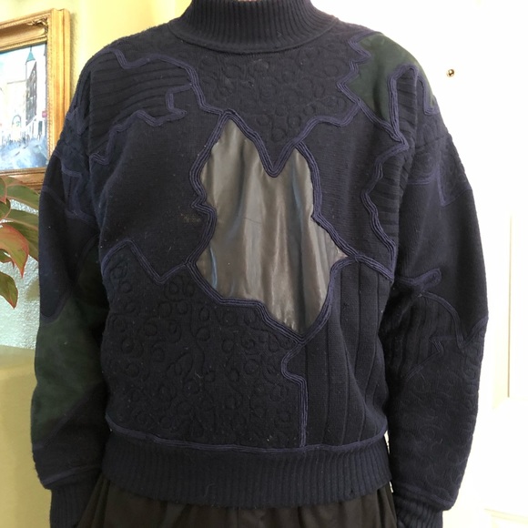 VTG Wool Patchwork Mock Sweater - Picture 1 of 9